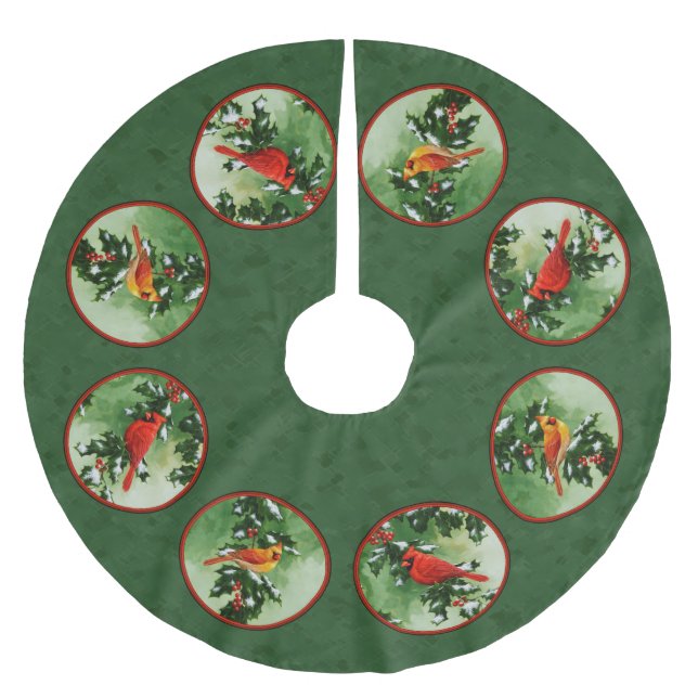 Weibliche Kardinäle grün Polyester Weihnachtsbaumdecke (Vorderseite)