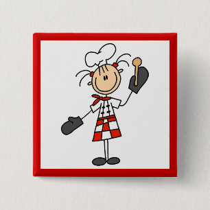 Weibliche Köchin mit Handschuhen und Holzlöffel Button