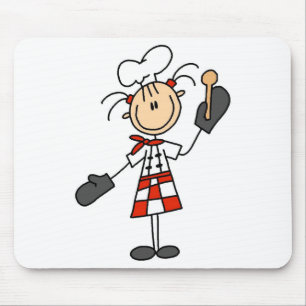 Weibliche Köchin mit Handschuhen und Holzlöffel Mousepad