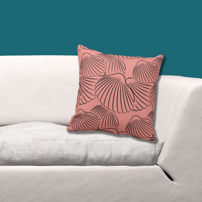 Weibliche Koralle und Schwarzes Seashell-Muster Kissen (Pink Pillow With Black Shell Pattern)