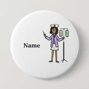 Weibliche Krankenschwester mit Beutel und Spritzen Button