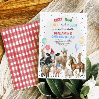 Weibliche Landtiere Barnyard Birthday Boy Party Einladung