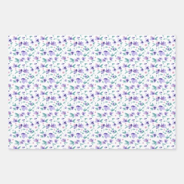 Weibliche Lila Ditsy-Muster Geschenkpapier Set (Vorderseite)