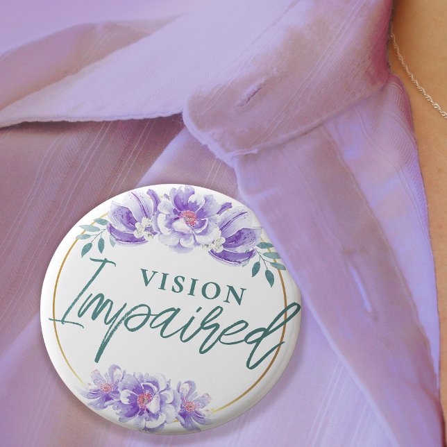 Weibliche Lila Rose Blumenbild Button (Feminine Purple Rose Floral Script Vision Impared Button)
