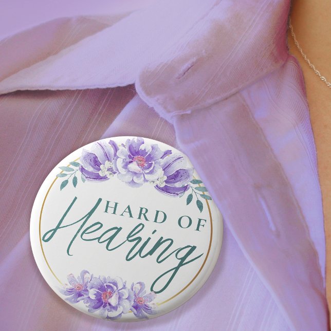 Weibliche Lila wilde Rose Blütenharte Ohren Button (Feminine Purple Wild Rose Floral Hard of Hearing Button)