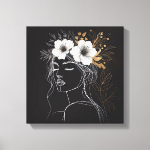 Weibliche Linienkunst mit floraler Krone Leinwanddruck