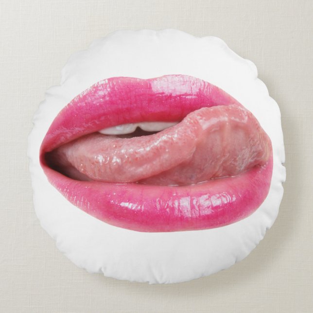 Weibliche Lippen Rundes Kissen (Vorderseite)