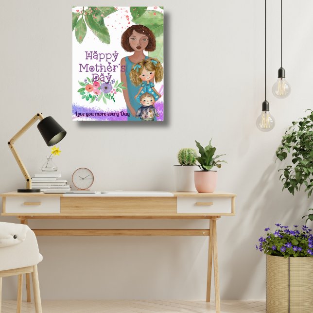 Weibliche Mutter mit Kindern | Muttertag Poster (Whimsical Mother with kids  Mother's Day Poster)