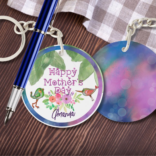 Weibliche Muttertagsvögel Schlüsselanhänger (Whimsical Mother's Day Floral Birds Keychain)