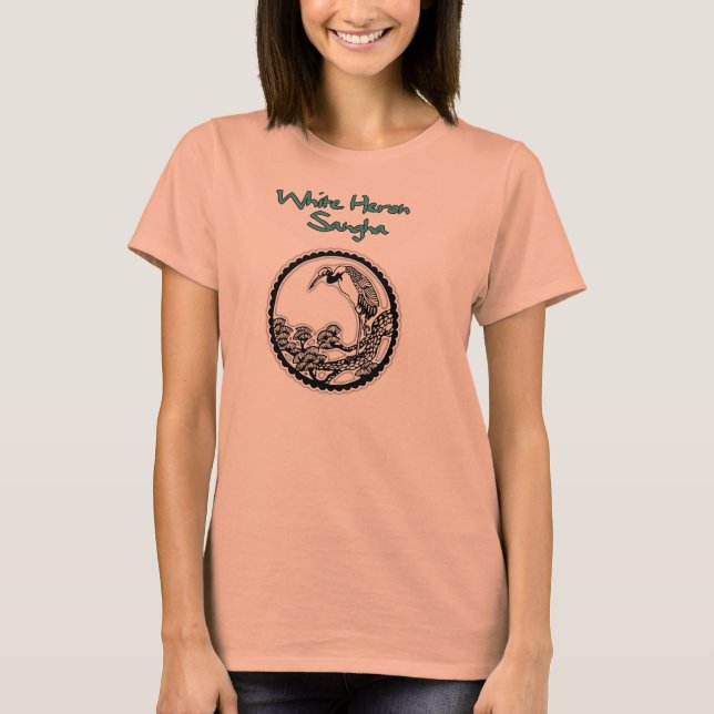 Weibliche Nackenblüte Weißer Heron Sangha TShirt (Vorderseite)