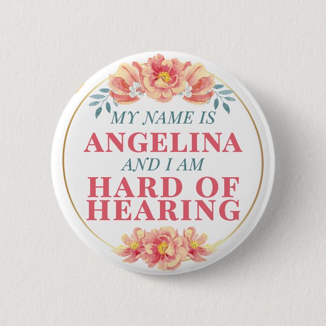 Weibliche Orange Rose Blumenname Schwerhörig Button (Vorderseite)