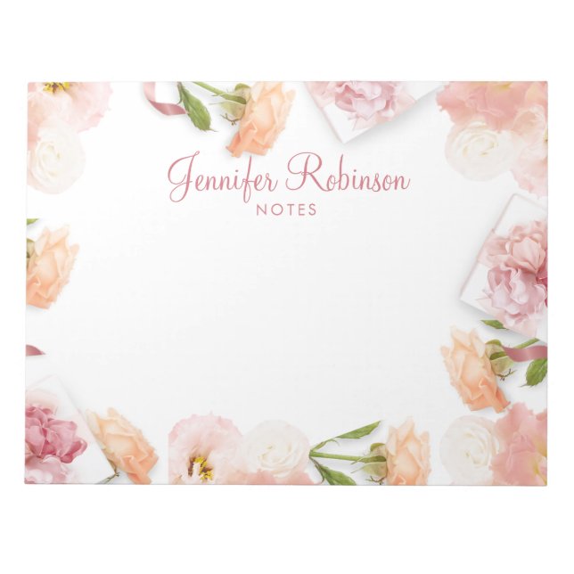 Weibliche Rosa Blumenmotive Notizblock (Vorderseite)