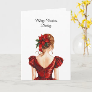 Weibliche rote Kleidung Weihnachten Karte