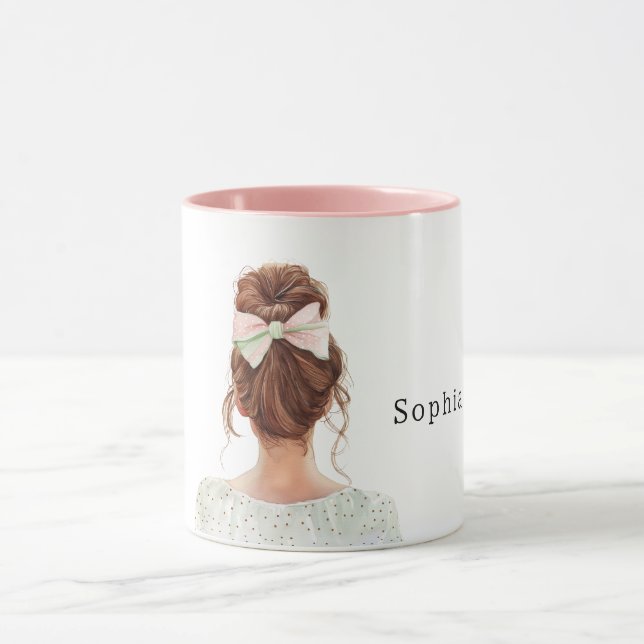 Weibliche Rothaarige mit rosa Schleife Tasse (Zentrum)