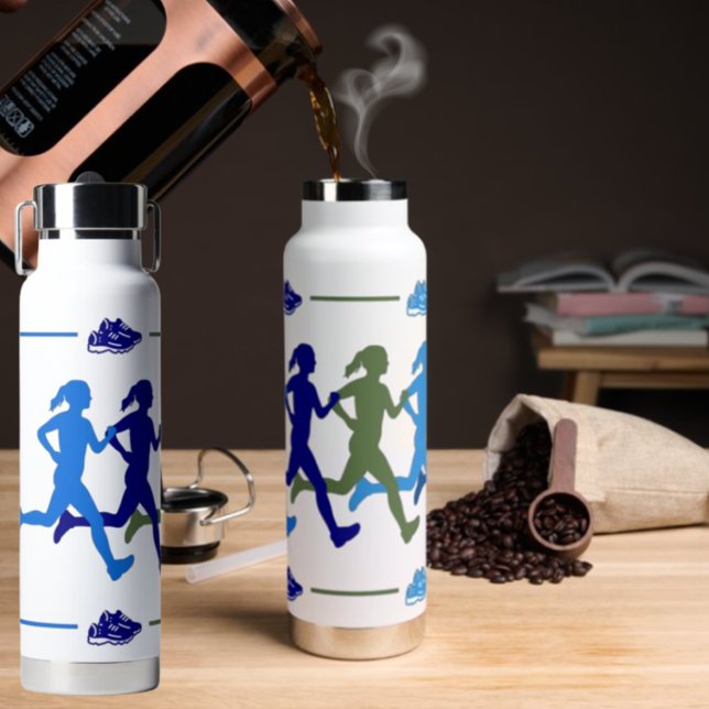 Weibliche Runner farbenfrohe blaugrüne Silhouetten Trinkflasche (Von Creator hochgeladen)