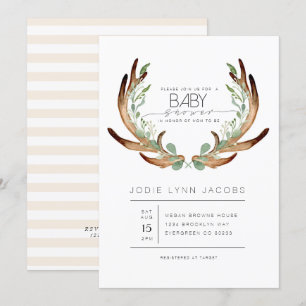 Weibliche Rustikale Antler   Wasserfarben-Babydusc Einladung