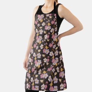 Weibliche Spur von Floralen und Vögeln - Schwarz/G Schürze