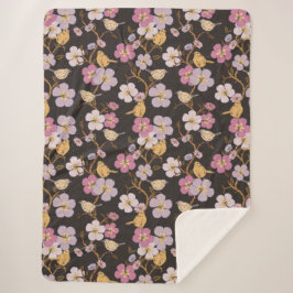 Weibliche Spur von Floralen und Vögeln - Schwarz/G Sherpadecke