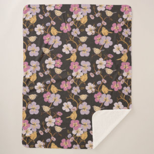 Weibliche Spur von Floralen und Vögeln - Schwarz/G Sherpadecke