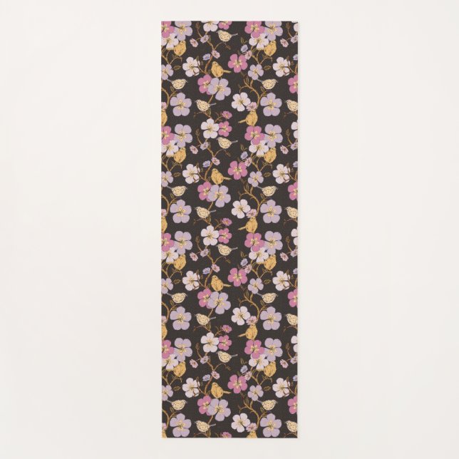 Weibliche Spur von Floralen und Vögeln - Schwarz/G Yogamatte (Vorderseite)
