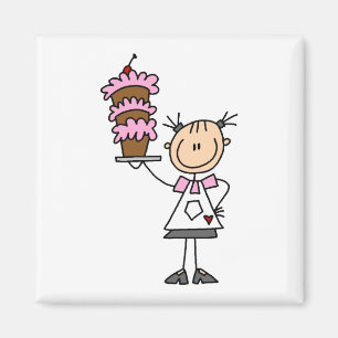 Weibliche Strichmännchen-Bäcker-T-Shirts und Magnet
