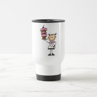 Weibliche Strichmännchen-Bäcker-T-Shirts und Reisebecher