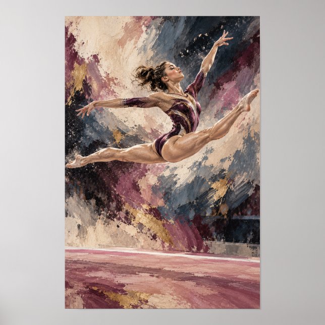 Weibliche Turnerin Split Leap Expressiver abstrakt Poster (Vorne)