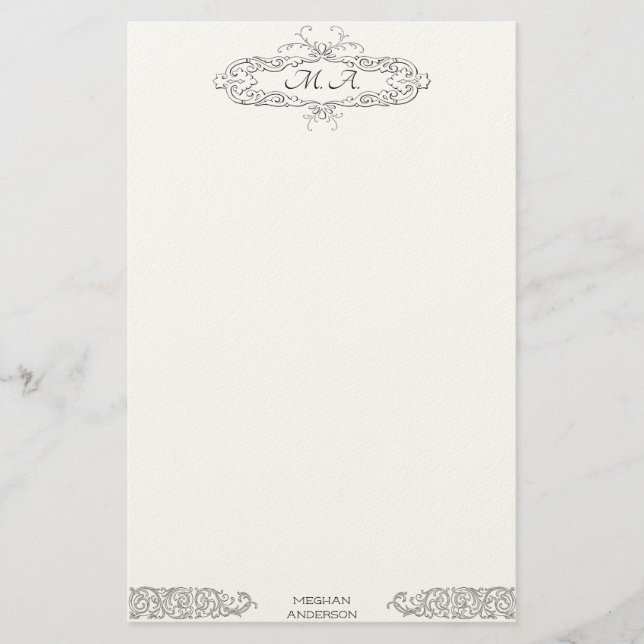 Weibliche Vintage mit Monogramm personalisierte Briefpapier (Vorderseite)