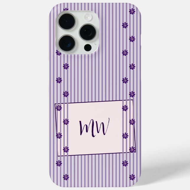Weibliche violette Streifen und Lila Blume Case-Mate iPhone Hülle (Rückseite)