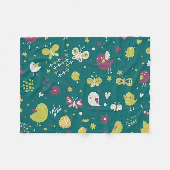 Weibliche Vögel und Schmetterlinge Fleece Blanket (Vorderseite (Horizontal))