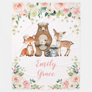 Weibliche Waldtiere/Waldblüten Fleecedecke