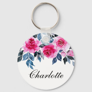 Weibliche Wasserfarbe Rosa Rosen Personalisiert Schlüsselanhänger