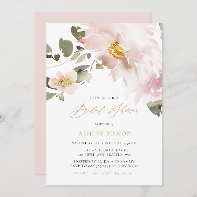 Weibliche Wasserfarben Blume Brautparty Einladung (Vorne/Hinten)