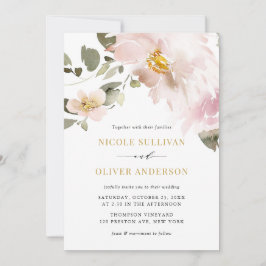 Weibliche Wasserfarben Blush Blume Hochzeit Einladung