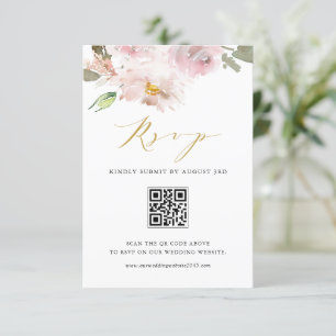 Weibliche Wasserfarbenblush-Blume mit QR-Code RSVP Karte