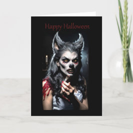 Weibliche Werewolf, die Halloween-Karte anlegen Feiertagskarte