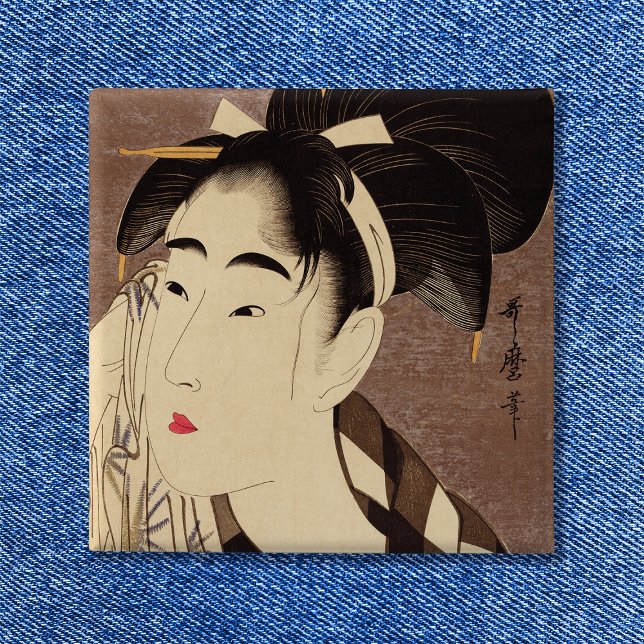 Weibliche Wiping Sweat Vintag Art Button (Woman Wiping Sweat Pinback Button)