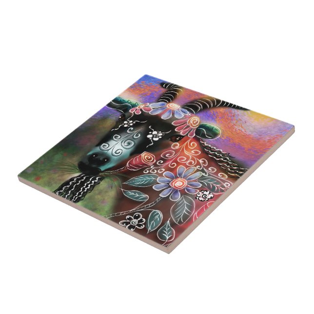 Weibliche Ziegenfarm Tier Blumenpfirsich Fliese (Seite)