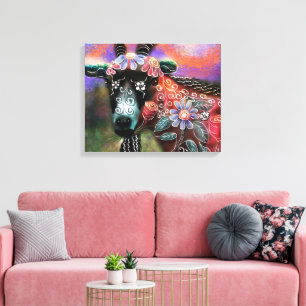 Weibliche Ziegenfarm Tier Blumenpfirsich Leinwanddruck