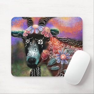 Weibliche Ziegenfarm Tier Blumenpfirsich Mousepad