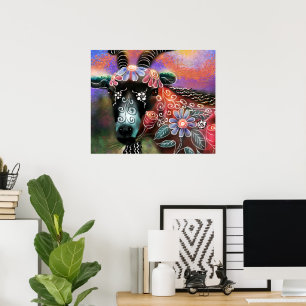 Weibliche Ziegenfarm Tier Blumenpfirsich Poster