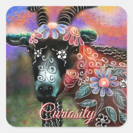 Weibliche Ziegenfarm Tier Blumenpfirsich Quadratischer Aufkleber