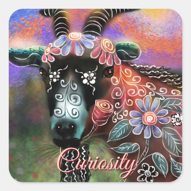 Weibliche Ziegenfarm Tier Blumenpfirsich Quadratischer Aufkleber (Vorderseite)