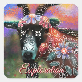 Weibliche Ziegenfarm Tier Blumenpfirsich Quadratischer Aufkleber