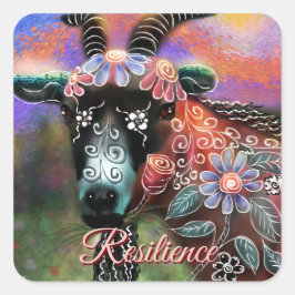 Weibliche Ziegenfarm Tier Blumenpfirsich Quadratischer Aufkleber