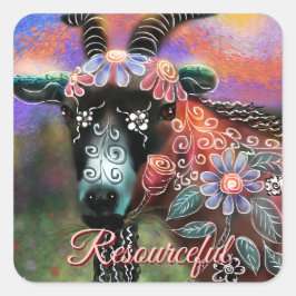 Weibliche Ziegenfarm Tier Blumenpfirsich Quadratischer Aufkleber