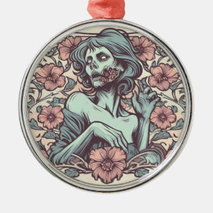 Weibliche Zombie Art Nouveau mit Blumen Pretty Ornament Aus Metall