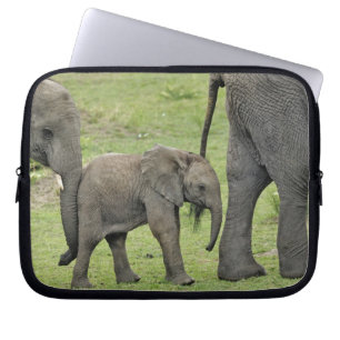 Weiblicher Afrikanischer Elefant mit Baby Laptopschutzhülle