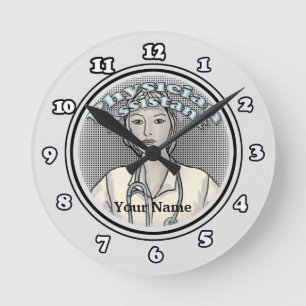 Weiblicher ärztlicher Assistent Runde Wanduhr
