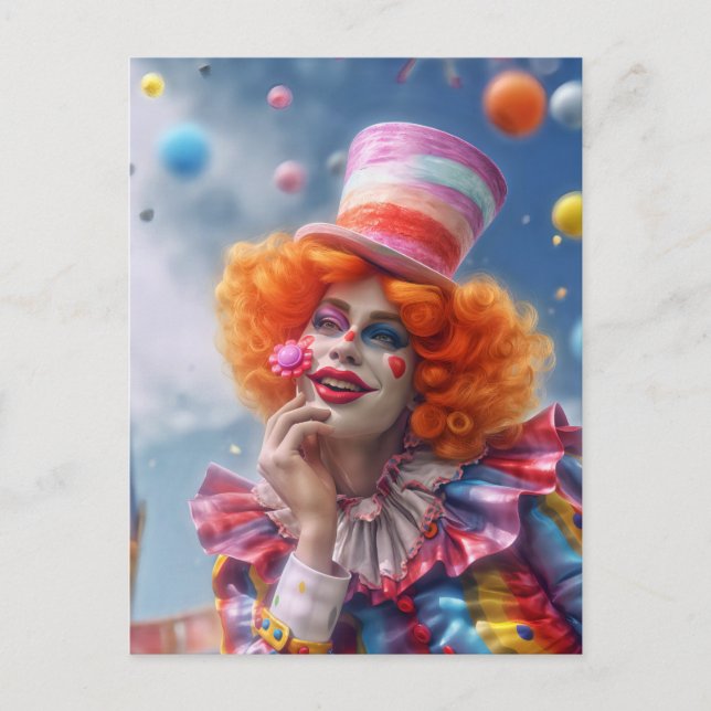 Weiblicher Clown mit Blumen. Lustige Postcard Postkarte (Vorderseite)